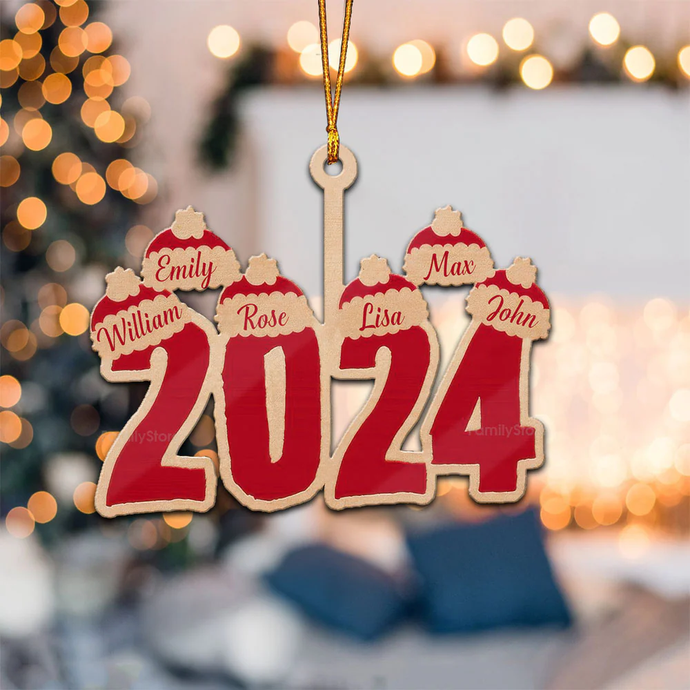 Christmas Santa Hats - Gift For Family - Personalized Wood Ornament - NA94 - Image 2