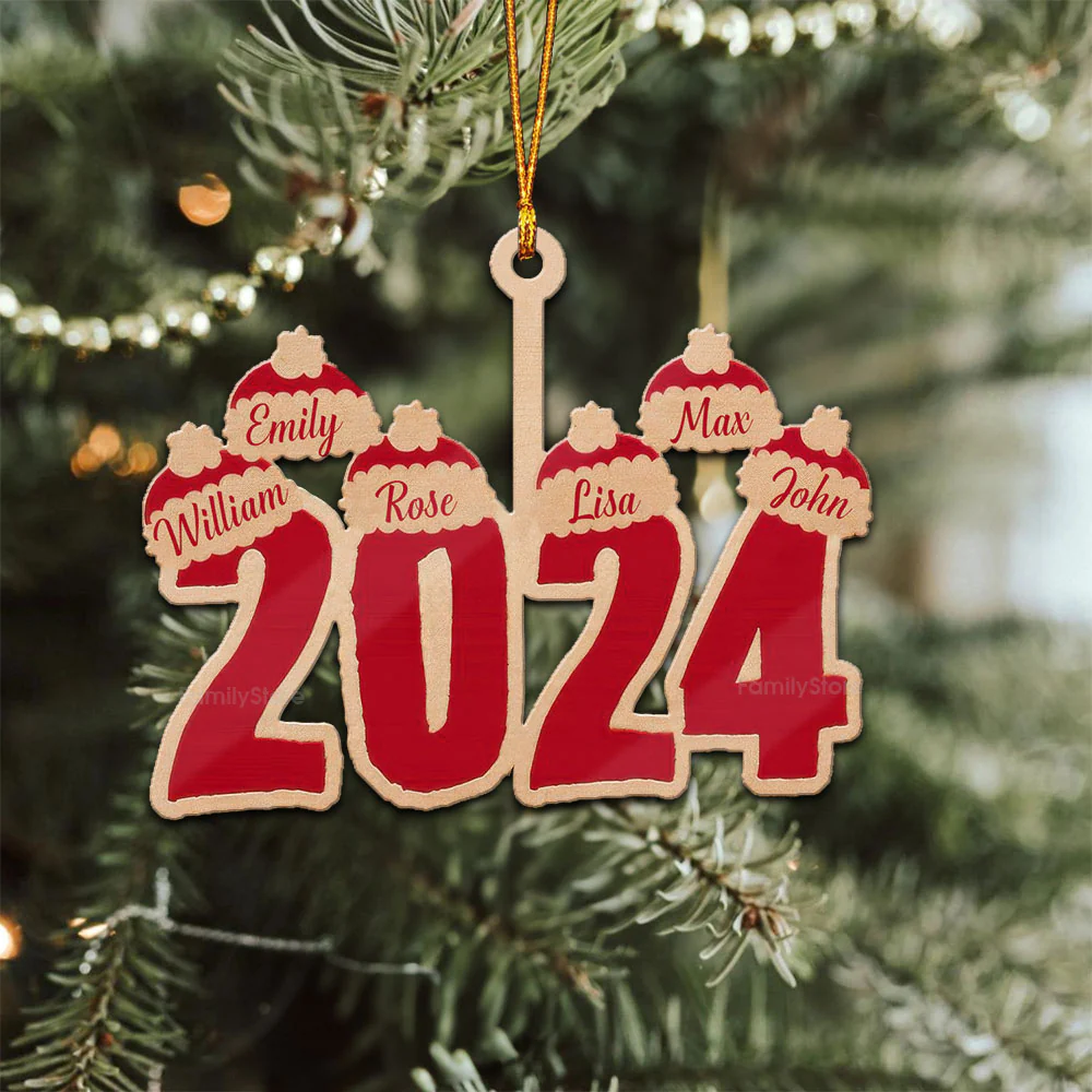Christmas Santa Hats - Gift For Family - Personalized Wood Ornament - NA94 - Image 3