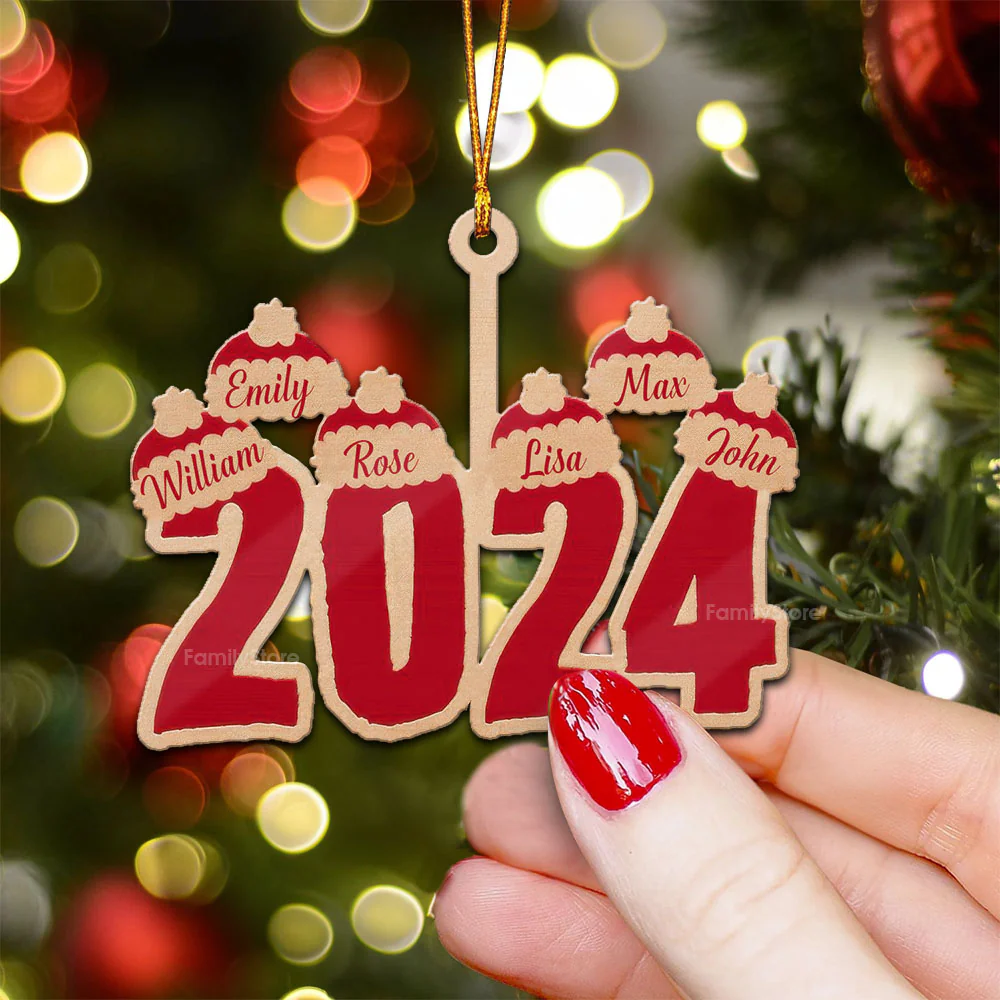 Christmas Santa Hats - Gift For Family - Personalized Wood Ornament - NA94 - Image 4