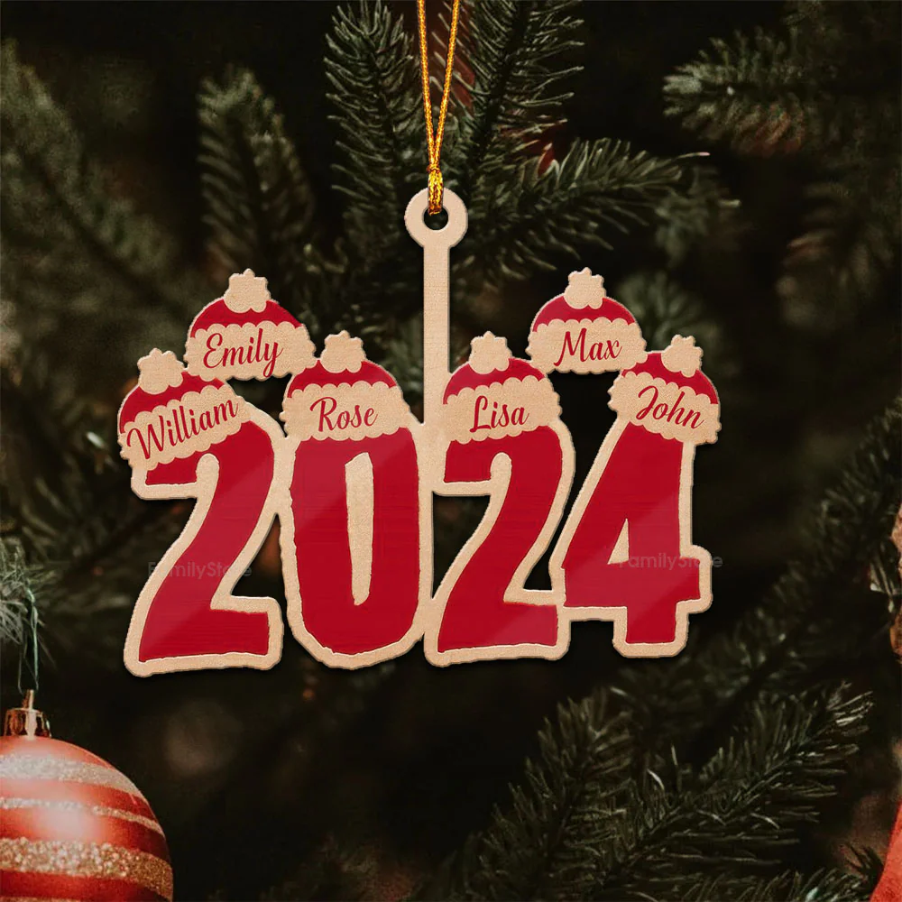 Christmas Santa Hats - Gift For Family - Personalized Wood Ornament - NA94 - Image 5