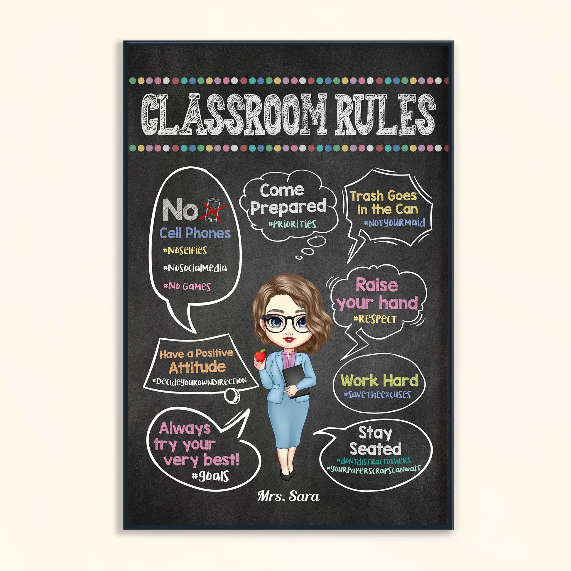 Classroom Rules Hashtag - Personalized Poster/Wrapped Canvas - Back To School Gift For Teachers, Besties - Gift From Students, Coworkers, Colleagues | CLTC01