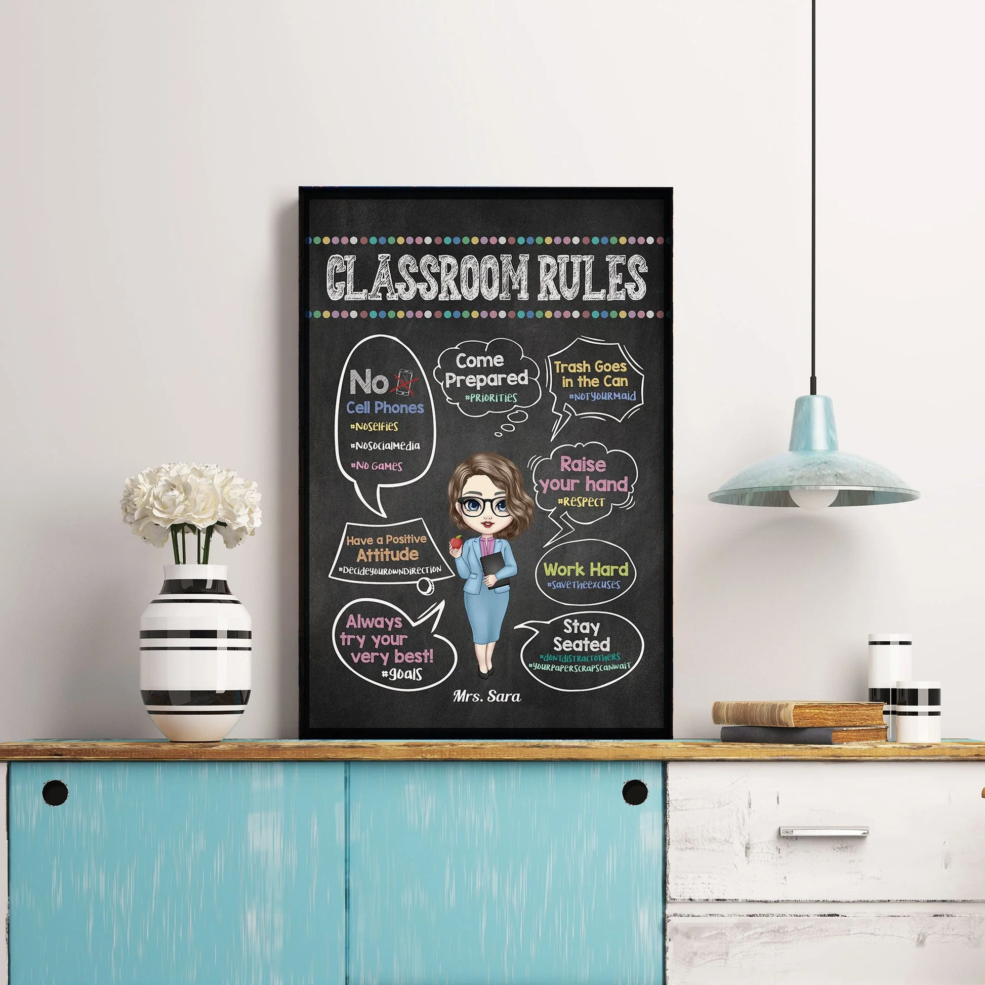 Classroom Rules Hashtag - Personalized Poster/Wrapped Canvas - Back To School Gift For Teachers, Besties - Gift From Students, Coworkers, Colleagues | CLTC01 - Image 2