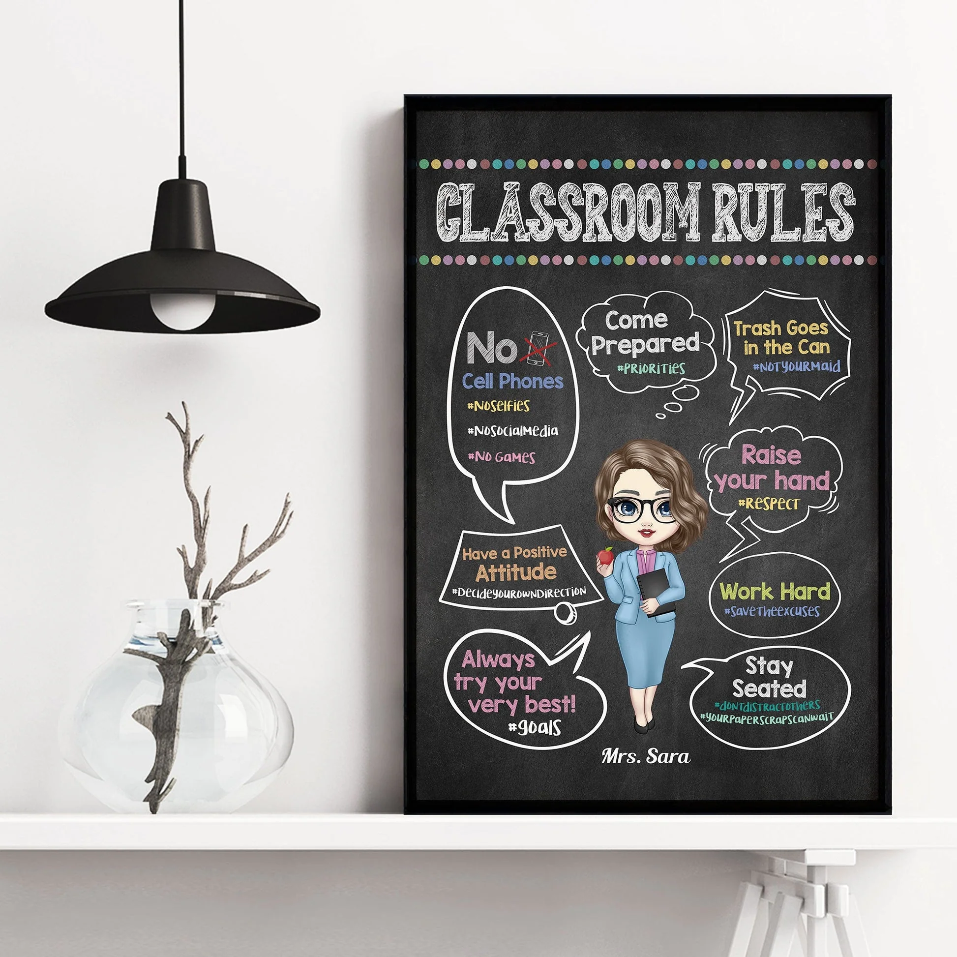 Classroom Rules Hashtag - Personalized Poster/Wrapped Canvas - Back To School Gift For Teachers, Besties - Gift From Students, Coworkers, Colleagues | CLTC01 - Image 3