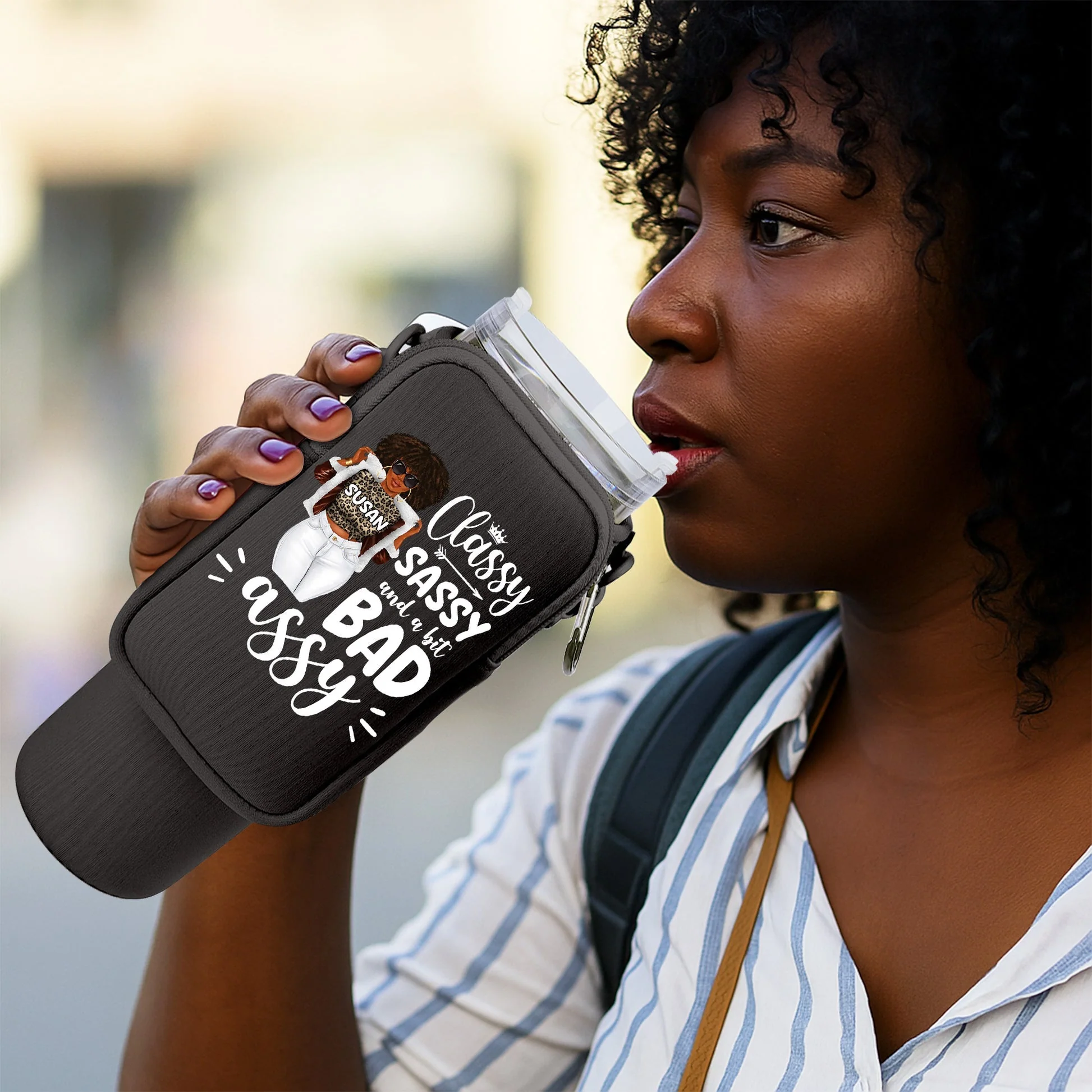 Classy Sassy And A Bit Bad Assy - Personalized Tumbler Holder Bag – Gift For Black Women | GR.3 HH01 - Image 5