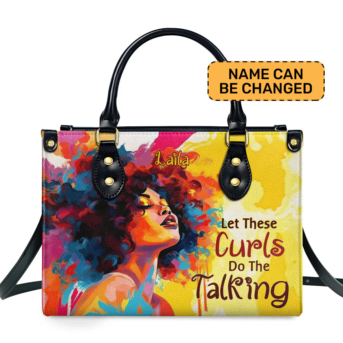 Colorful Curly Queen Tote - Empowering Afro Style Leather Handbag - Personalized Gift for Black Women | HD95