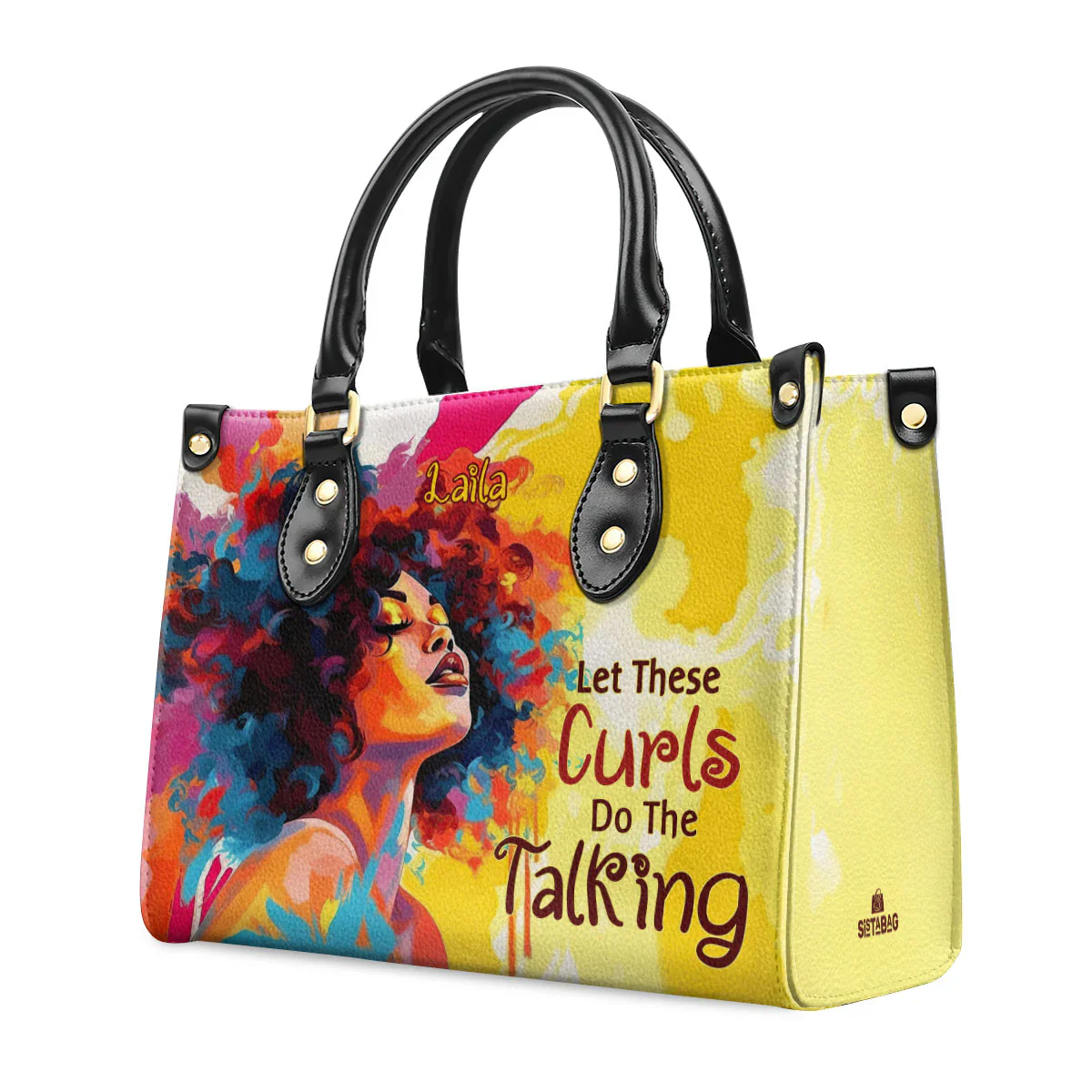 Colorful Curly Queen Tote - Empowering Afro Style Leather Handbag - Personalized Gift for Black Women | HD95 - Image 2
