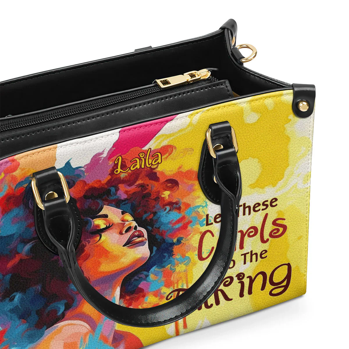 Colorful Curly Queen Tote - Empowering Afro Style Leather Handbag - Personalized Gift for Black Women | HD95 - Image 4