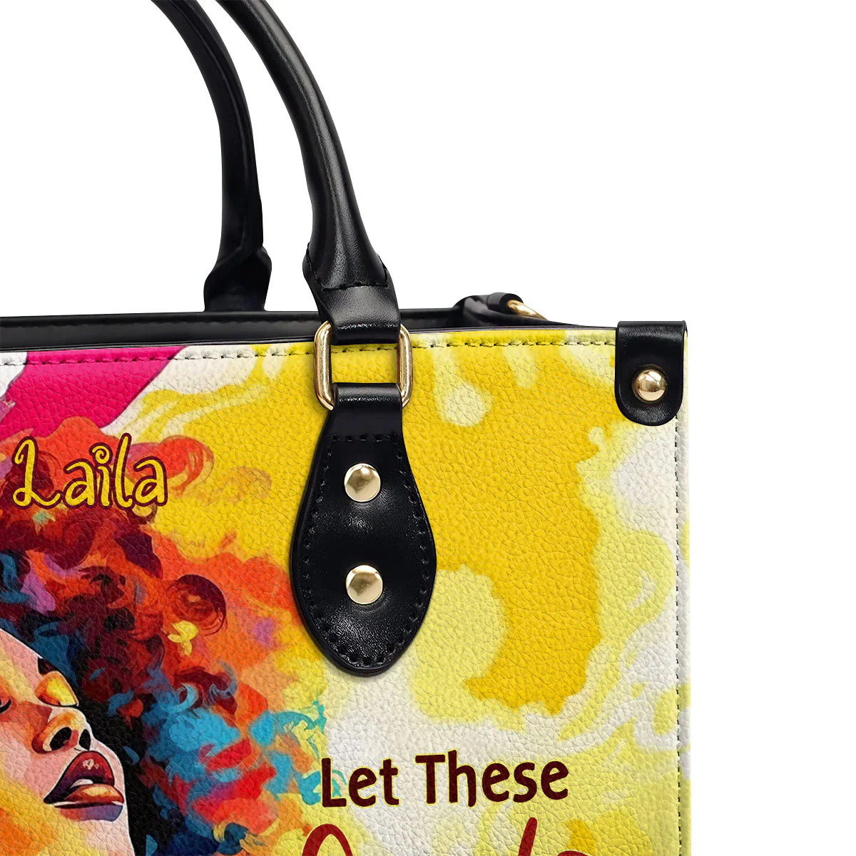 Colorful Curly Queen Tote - Empowering Afro Style Leather Handbag - Personalized Gift for Black Women | HD95 - Image 5