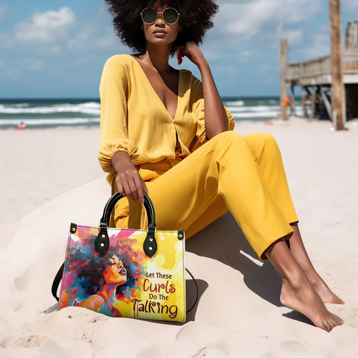 Colorful Curly Queen Tote - Empowering Afro Style Leather Handbag - Personalized Gift for Black Women | HD95 - Image 7