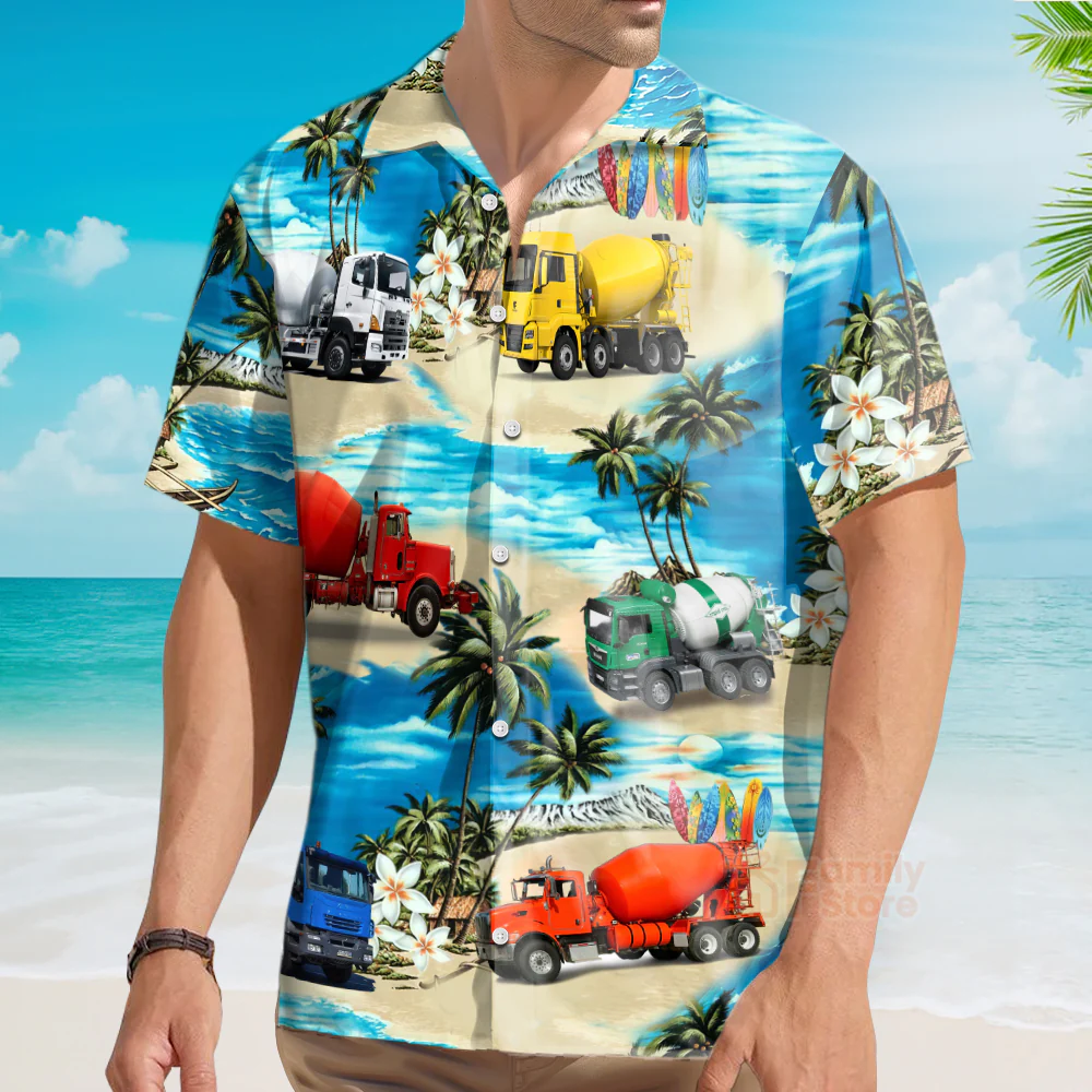 Concrete Mixer Truck Aloha - Hawaiian Shirts - Image 4