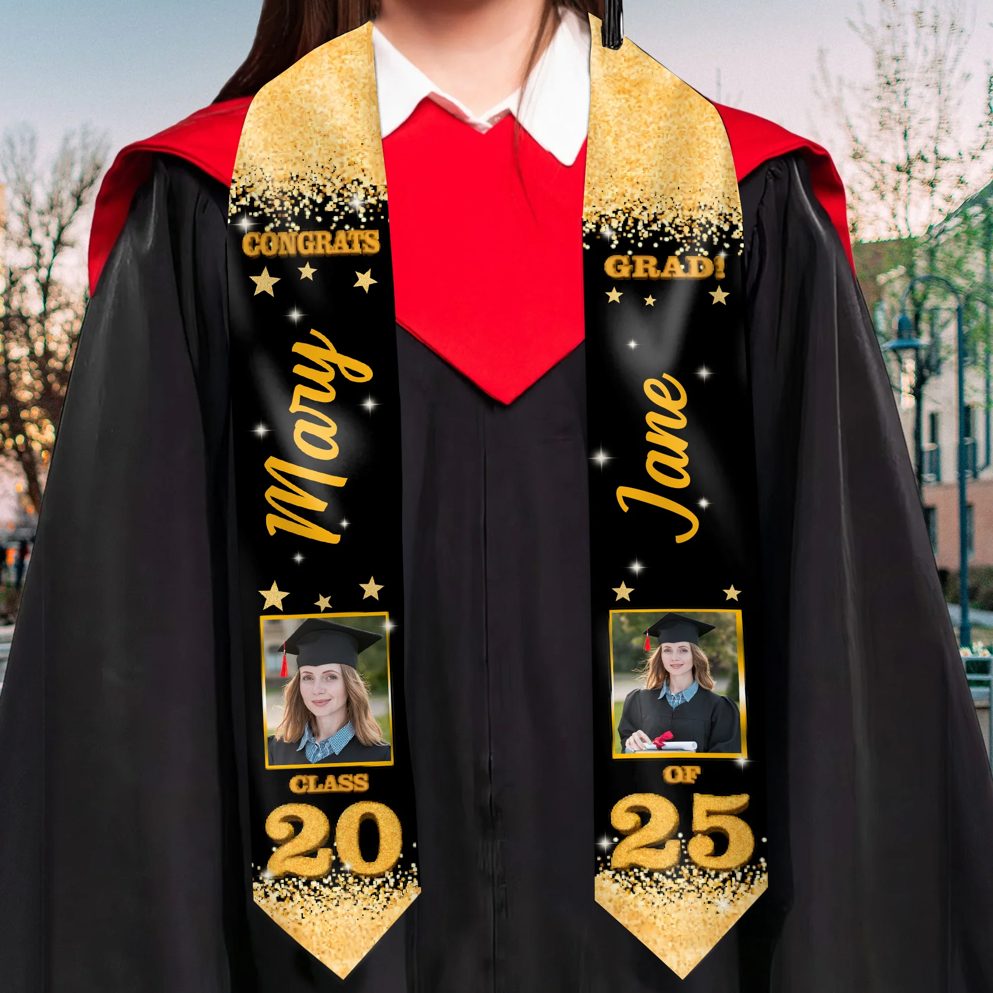 Congrats Graduation Glitter - Personalized Graduation Stoles - Graduation Gift, Senior Gift | Custom Photo NH96