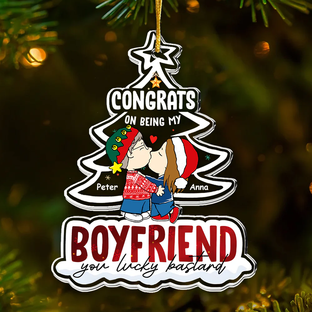 Congrats On Being My Boyfriend - Personalized Acrylic Ornament - Christmas Gift For Couples | CL45 NL122 - Image 2