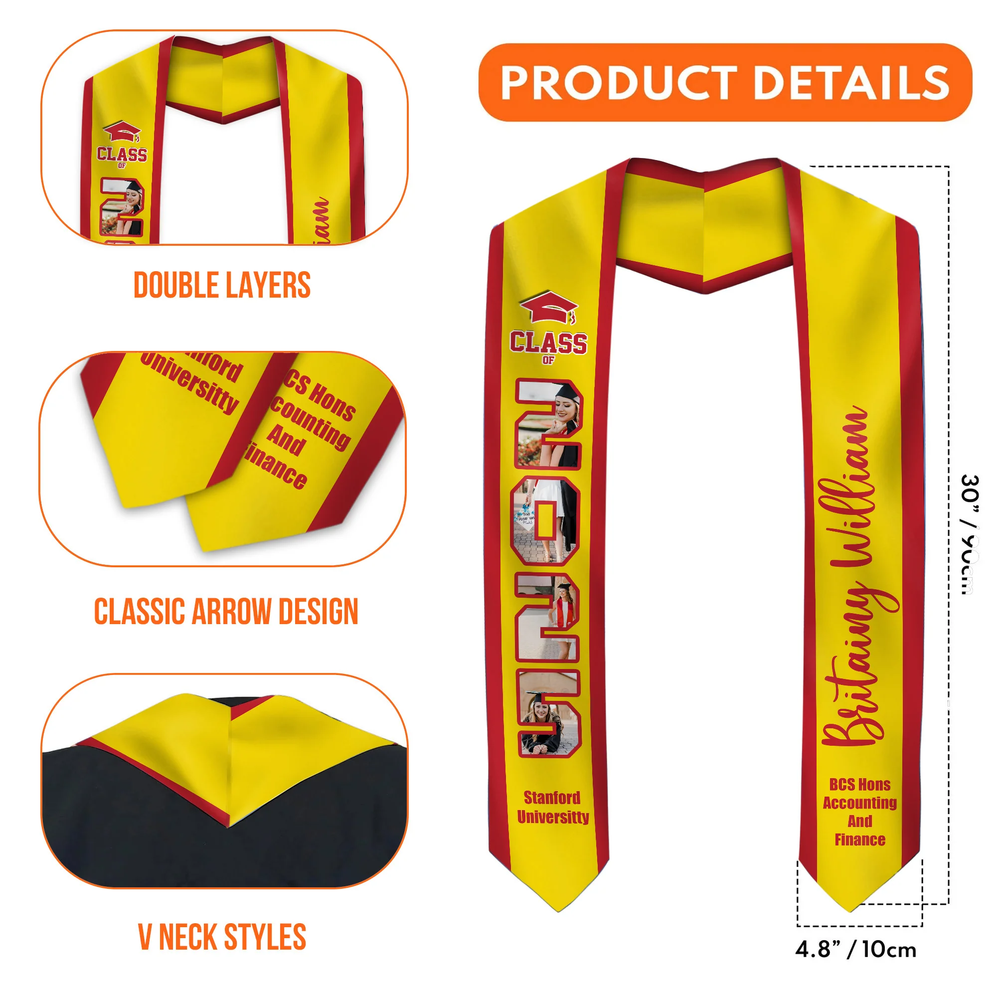Congratulations Class of 2025 - Personalized Graduation Stoles - Graduation Gift, Senior Gift | Custom Photo NH96 - Image 6