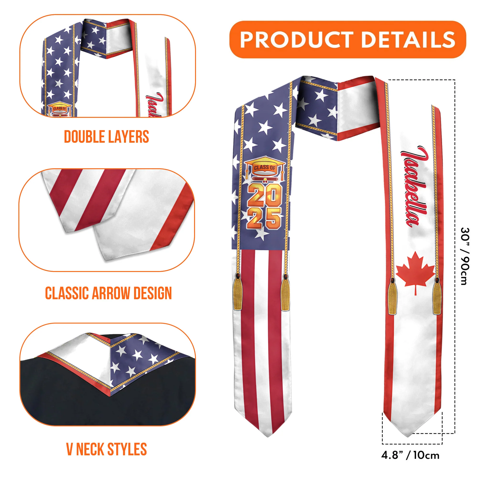 Country Flag Class of 2025 - Personalized Graduation Stoles - Graduation Gift, Senior Gift | NH96 - Image 5
