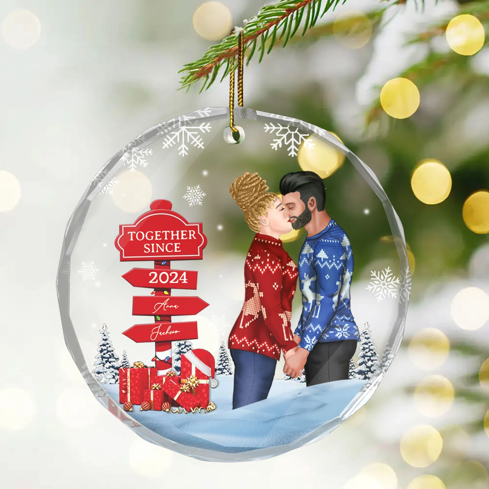 Couple Kissing Sign - Gift for Couples, Wedding - Personalized Glass Ornament - CL30 NH96 - Image 2