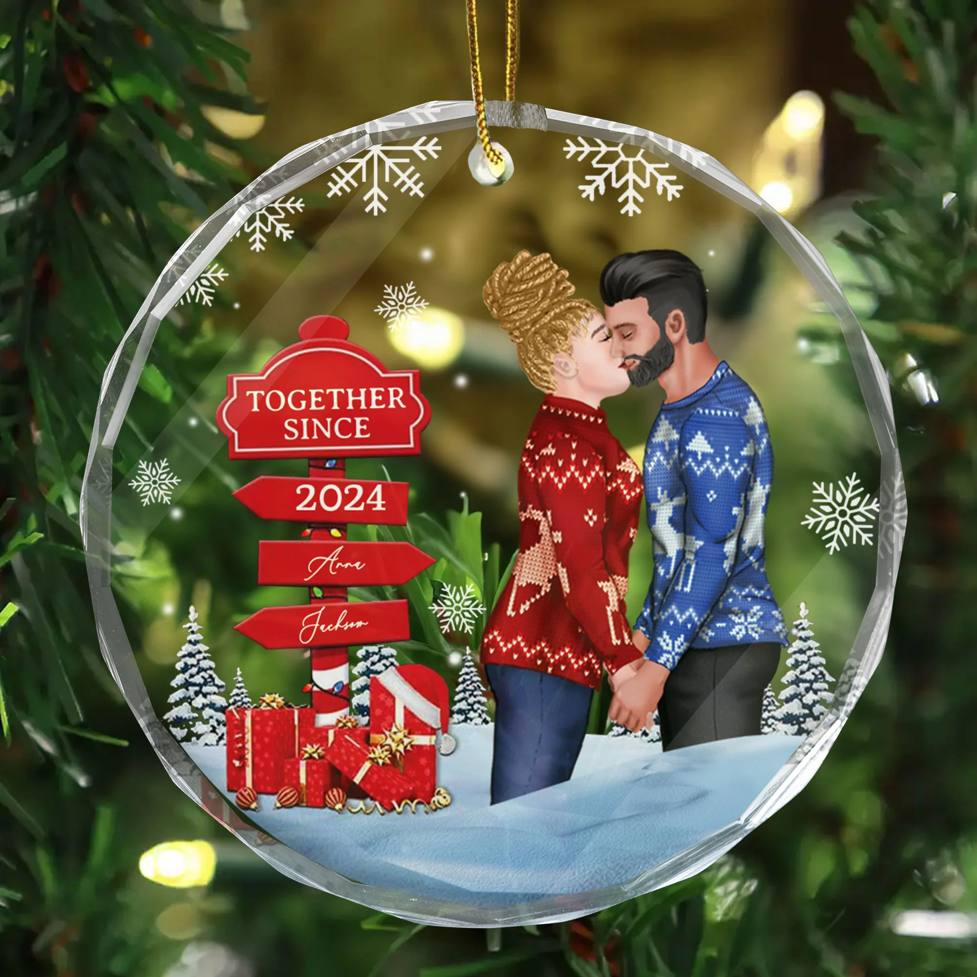 Couple Kissing Sign - Gift for Couples, Wedding - Personalized Glass Ornament - CL30 NH96 - Image 3