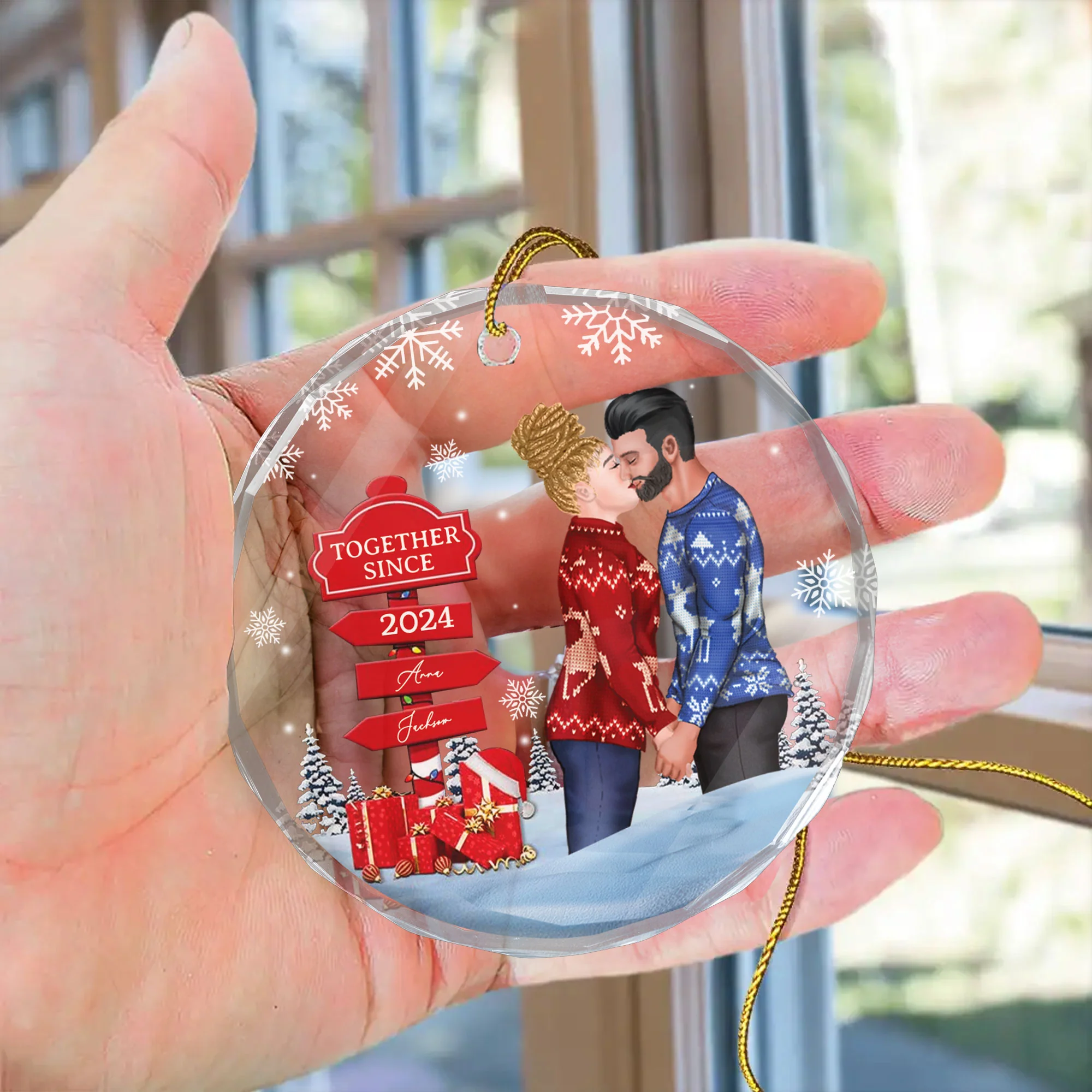Couple Kissing Sign - Gift for Couples, Wedding - Personalized Glass Ornament - CL30 NH96 - Image 4
