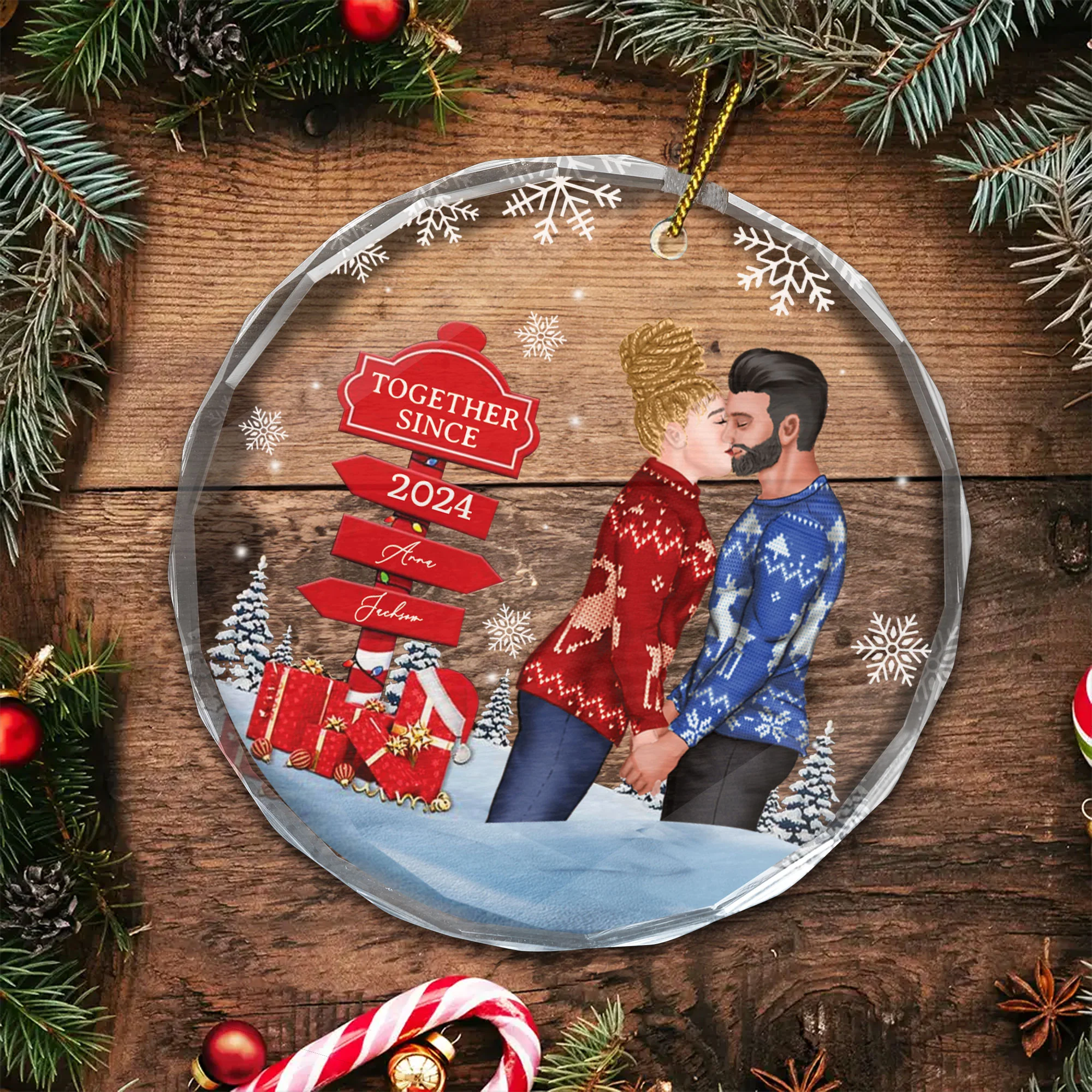 Couple Kissing Sign - Gift for Couples, Wedding - Personalized Glass Ornament - CL30 NH96 - Image 5