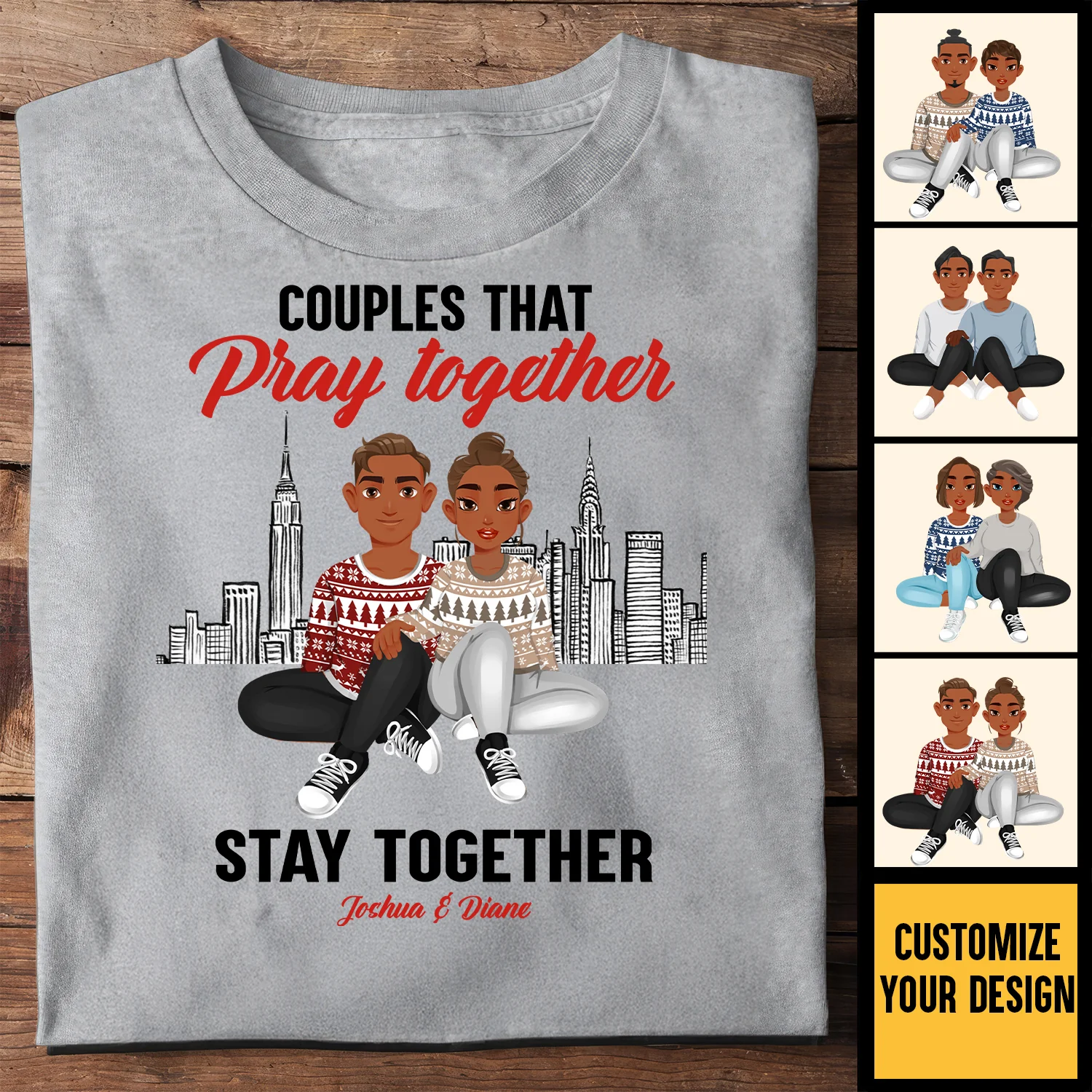 Couple That Pray Together Stay Together Black African - Personalized Shirt - Gift For Couple, Husband Wife - GR1 NH96 - Image 2