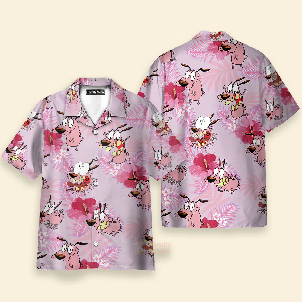 Courage The Cowardly Dog Floral Tropical Hawaiian Shirt - Image 3