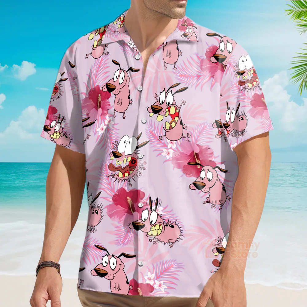 Courage The Cowardly Dog Floral Tropical Hawaiian Shirt - Image 4