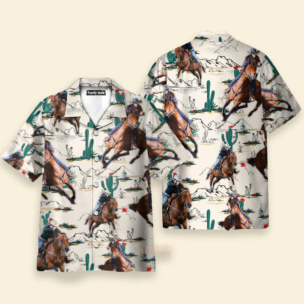 Custom Photo Cowboy Barrel Racing Tropical Desert - Personalized Hawaiian Shirt - Image 2