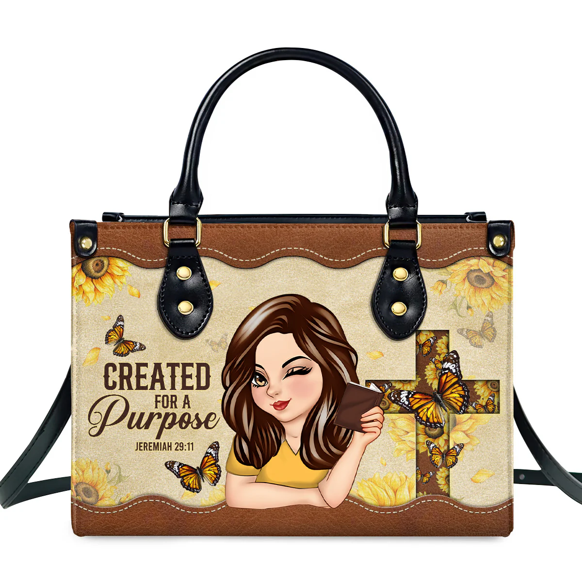 Created For A Purpose - Thoughtful Gift For Christians - Personalized Leather Handbag With Handle - AT4080733 - Image 2
