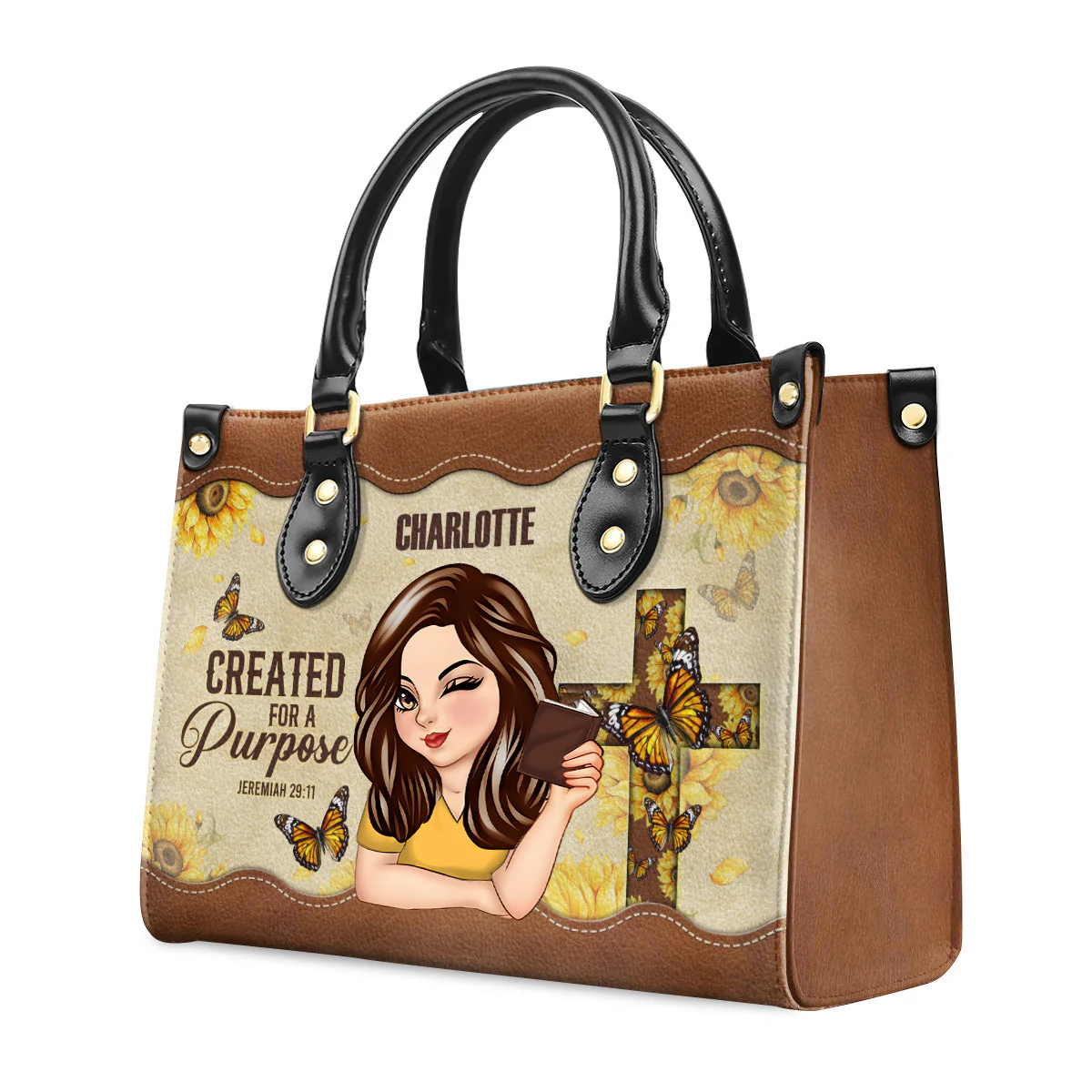 Created For A Purpose - Thoughtful Gift For Christians - Personalized Leather Handbag With Handle - AT4080733 - Image 3