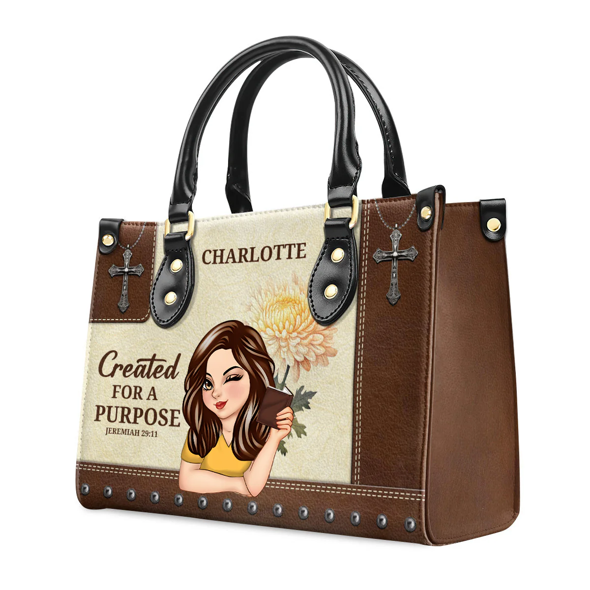 Created For A Purpose - Unique Personalized Lion Leather Handbag - AT4080734 - Image 3