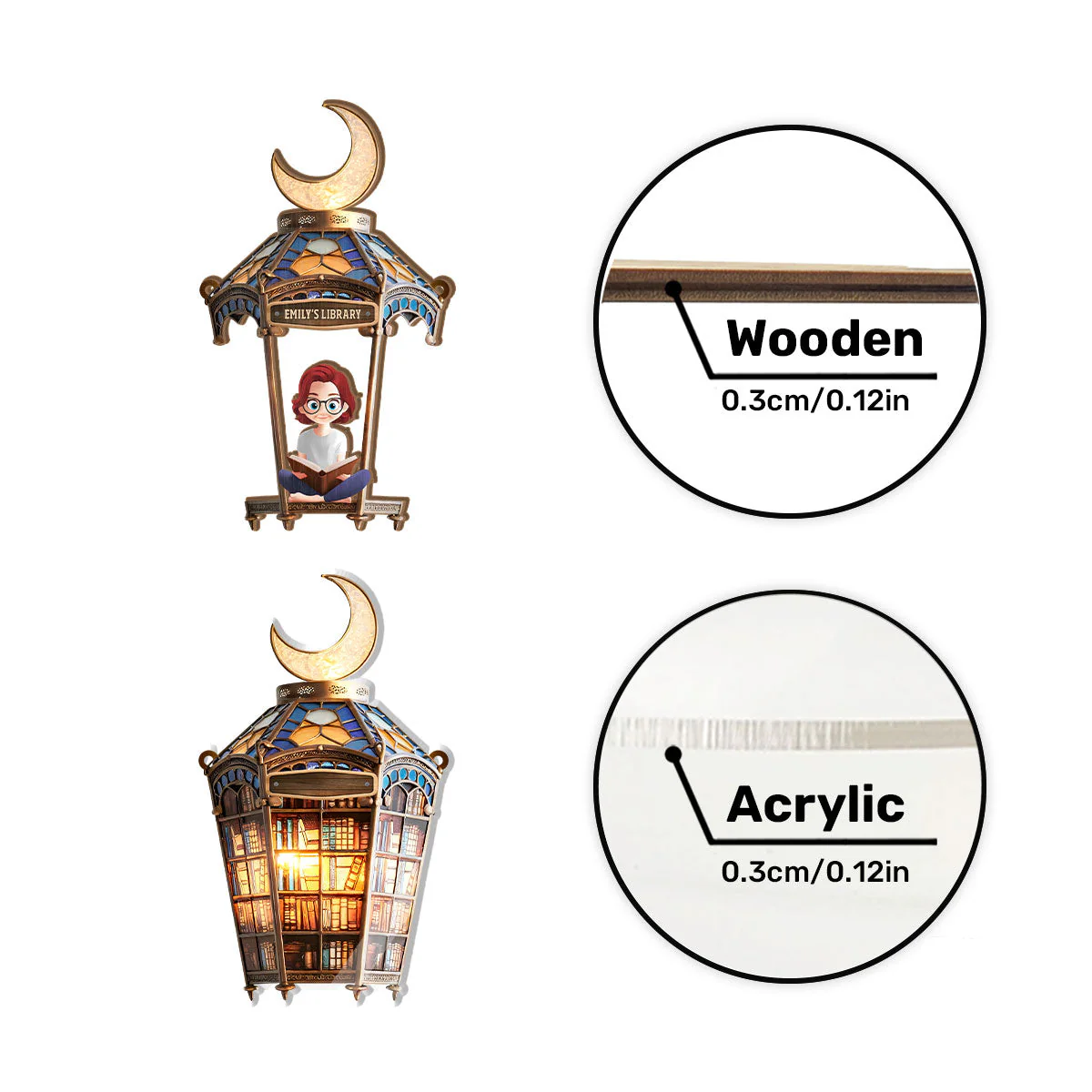 Crescent Moon Old Library - Personalized Window Hanging Suncatcher | CLB2 - Image 6