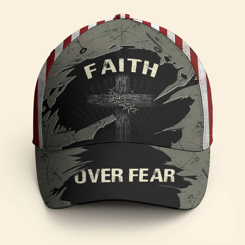 Cross Faith Over Fear Hat Vintage USA Flag Baseball Religious Christian - Classic Cap