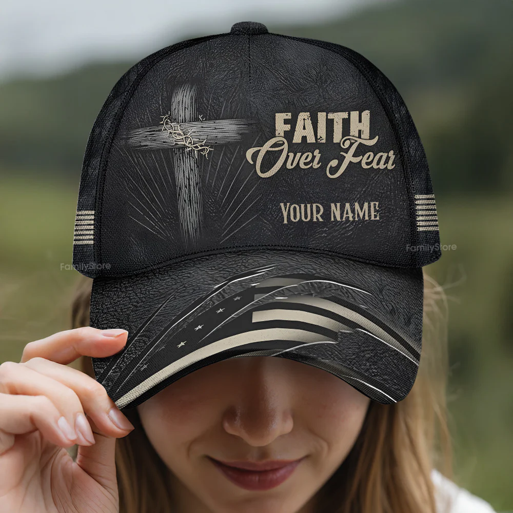 Cross Faith Over Fear USA Flag Religious Christian - Personalized Classic Cap - Gift For Him | PT - Image 2