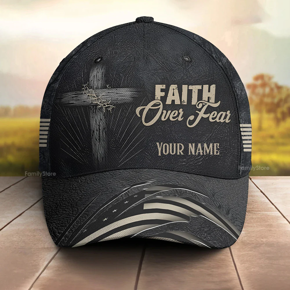 Cross Faith Over Fear USA Flag Religious Christian - Personalized Classic Cap - Gift For Him | PT - Image 3