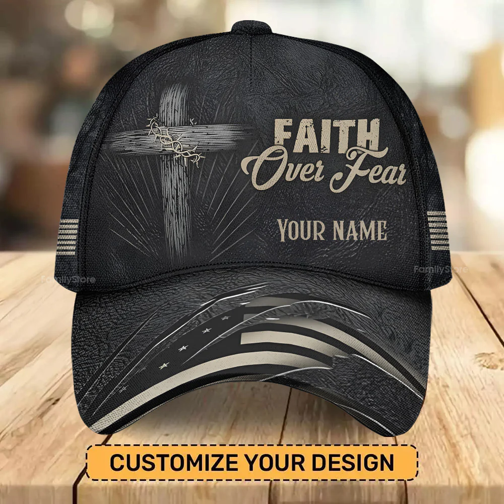 Cross Faith Over Fear USA Flag Religious Christian - Personalized Classic Cap - Gift For Him | PT - Image 4