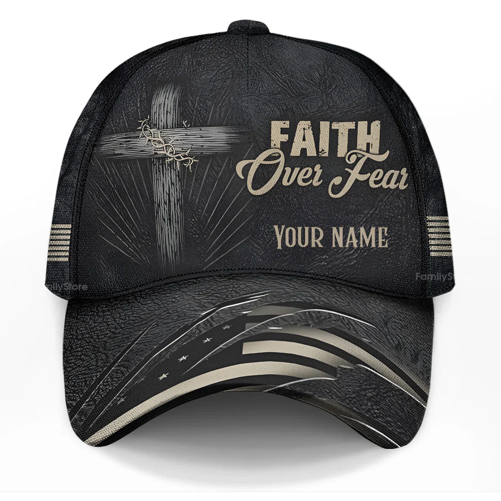 Cross Faith Over Fear USA Flag Religious Christian - Personalized Classic Cap - Gift For Him | PT - Image 5