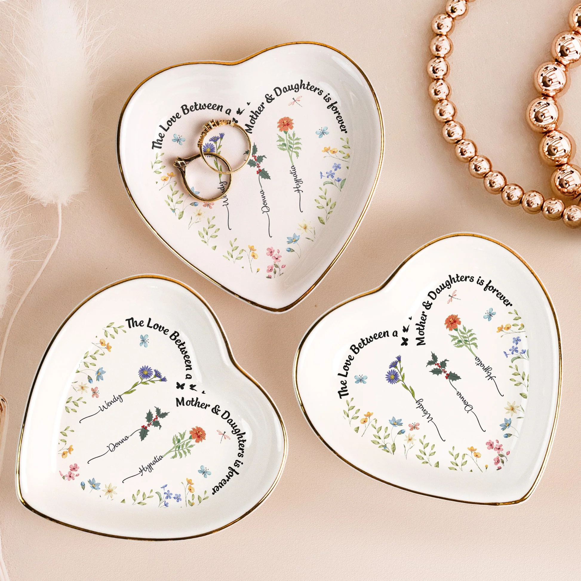 Custom Birth Flowers The Love Between A Mother & Daughters - Personalized Jewelry Dish - Gift For Mom, Mothers Day NA94 - Image 4