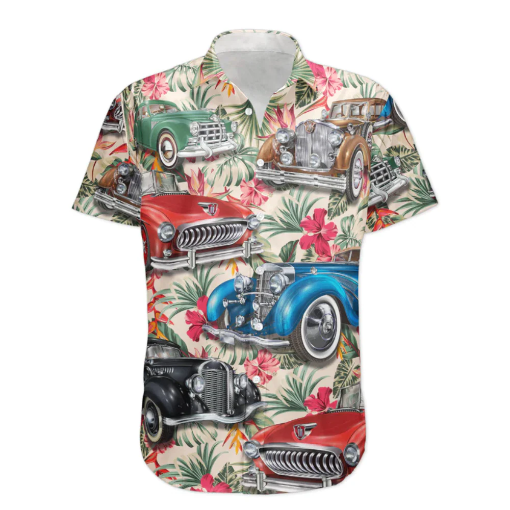Custom Photo Car With Flower Floral Tropical - Gift For Car Lovers - Personalized Hawaiian Shirt - Image 2