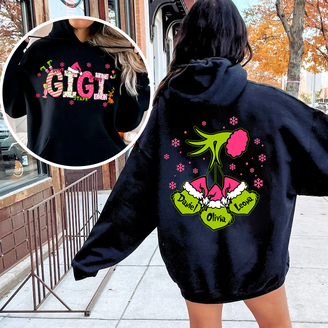 Custom Christmas Gigi With Kids Name Grinch Coquette Bow - Sweatshirt  PT - Image 6