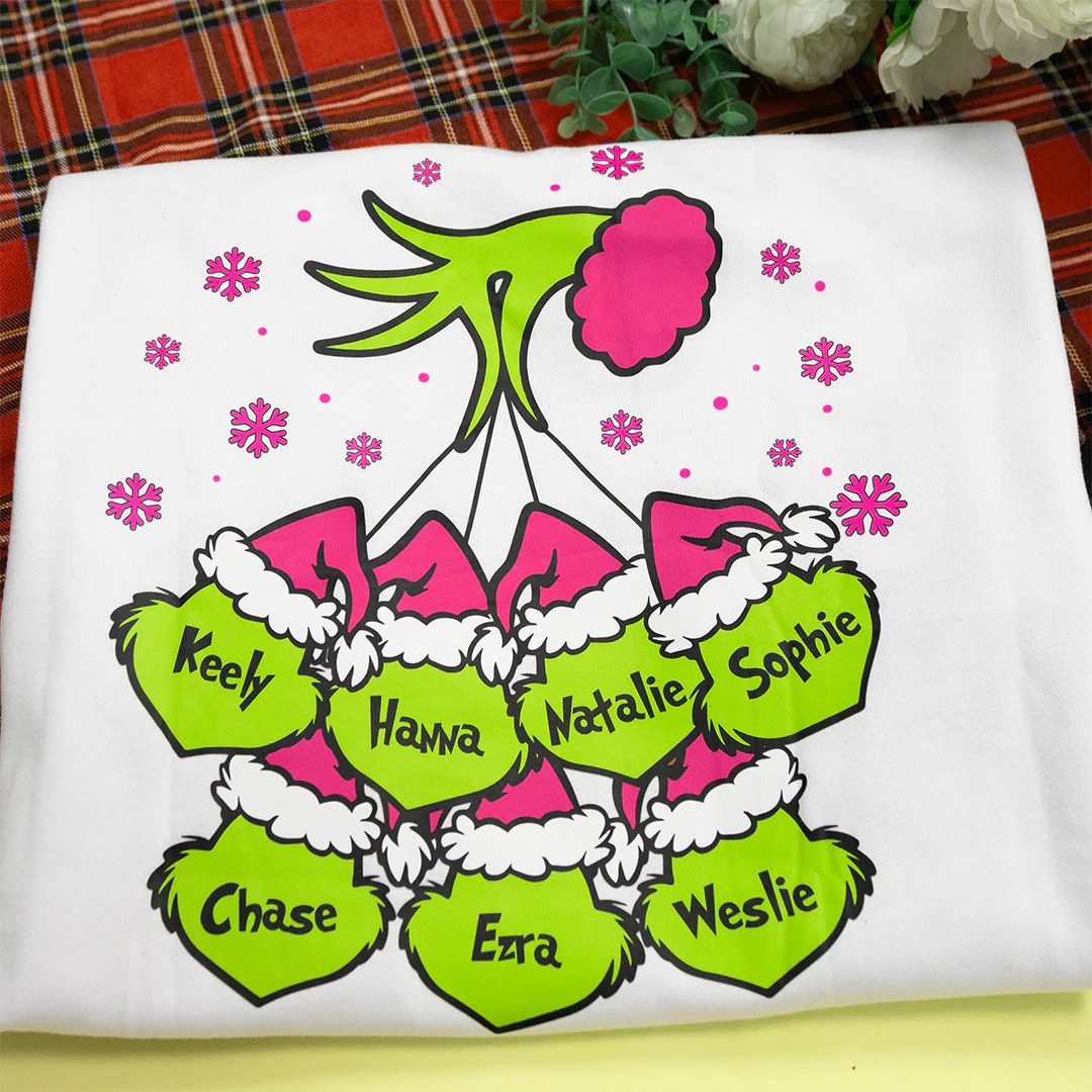 Custom Christmas Gigi With Kids Name Grinch Coquette Bow - Sweatshirt  PT - Image 8