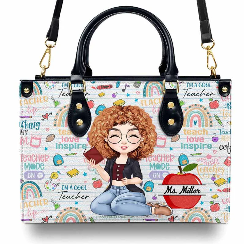 Custom Cute Back To School Teacher Bag - Personalized Leather Handbag | CLTC04 TD118