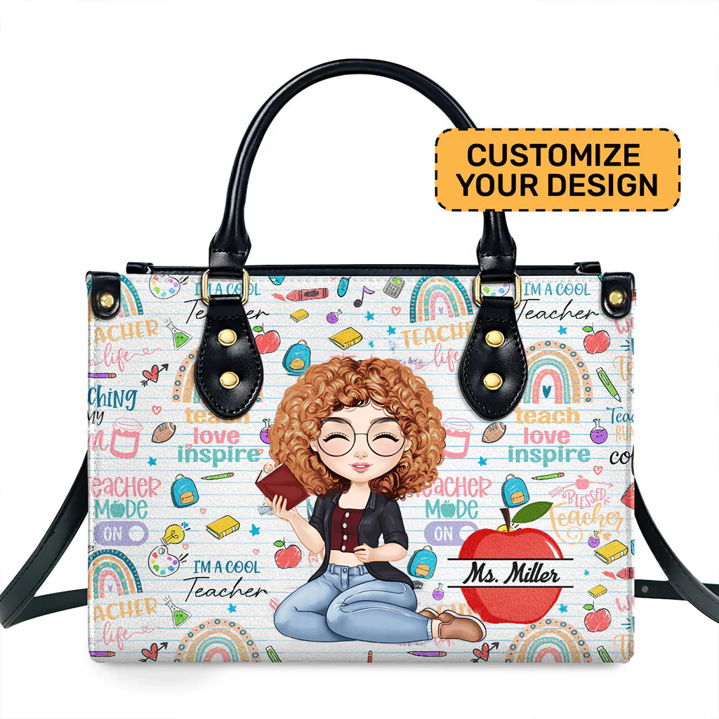 Custom Cute Back To School Teacher Bag - Personalized Leather Handbag | CLTC04 TD118 - Image 2