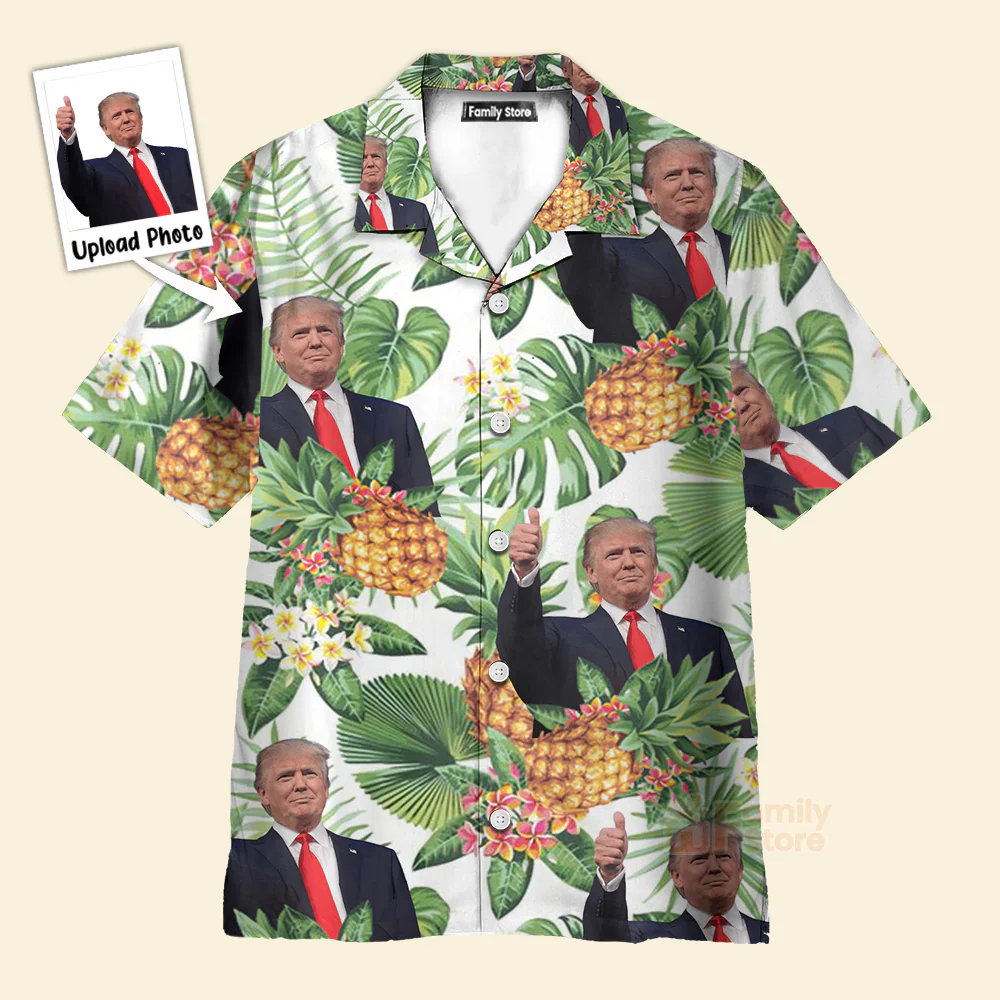 Custom Donald Trump Photo Tropical Style Hawaii Shirt - Image 2