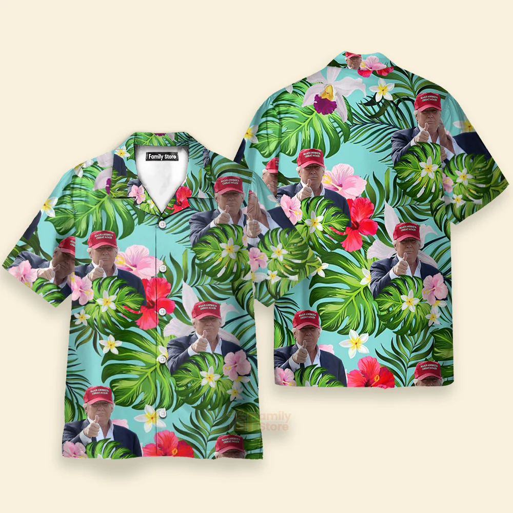 Custom Donald Trump Photo Tropical Style Hawaii Shirt - Image 7