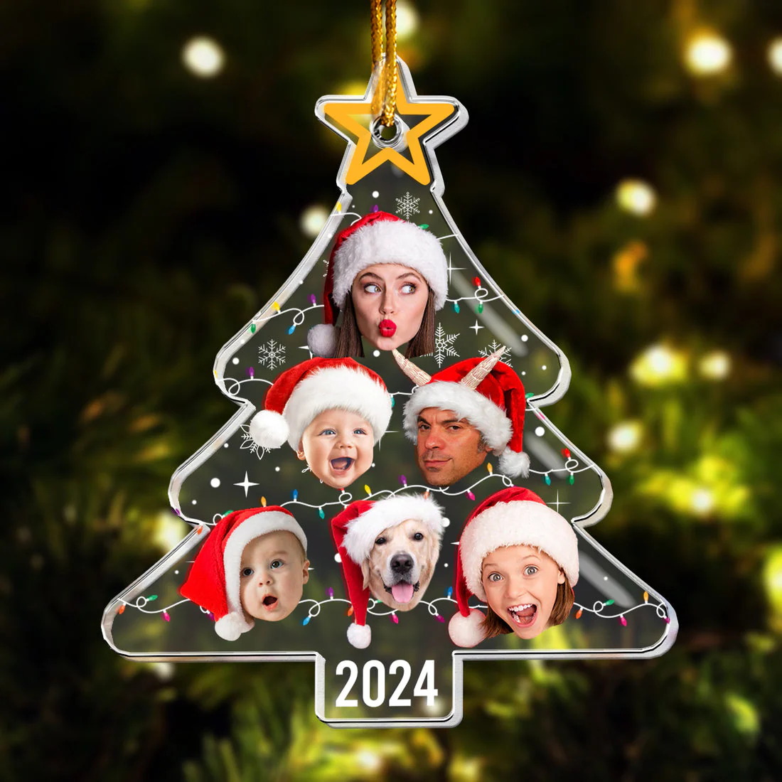Custom Face Christmas Tree With Led Light Funny Family - Gift For Family - Personalized Acrylic Photo Ornament - Image 2