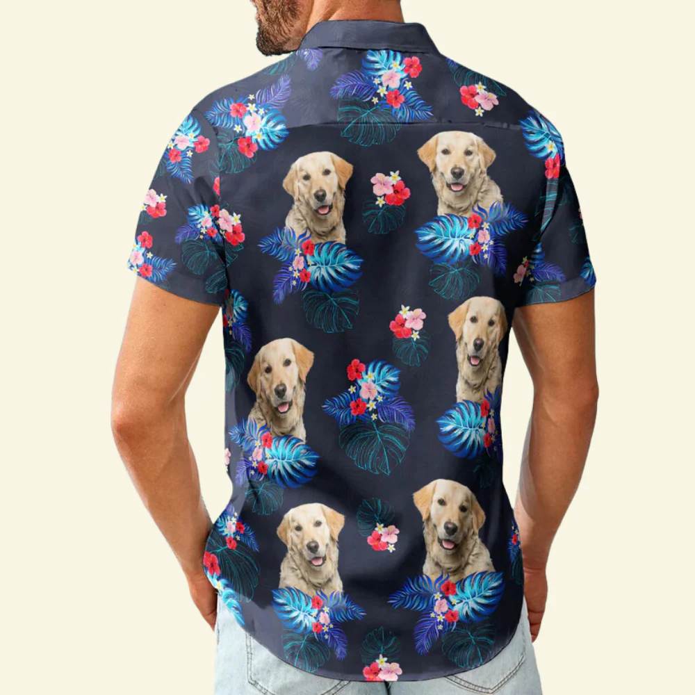 Custom Face Funny Photo Tropical Hibiscus - Gift For Dog Lovers - Personalized Hawaiian Shirt - Image 2