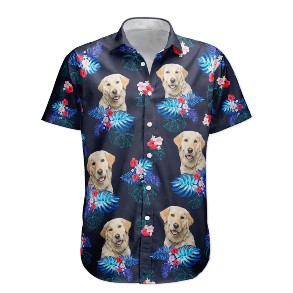 Custom Face Funny Photo Tropical Hibiscus - Gift For Dog Lovers - Personalized Hawaiian Shirt - Image 3