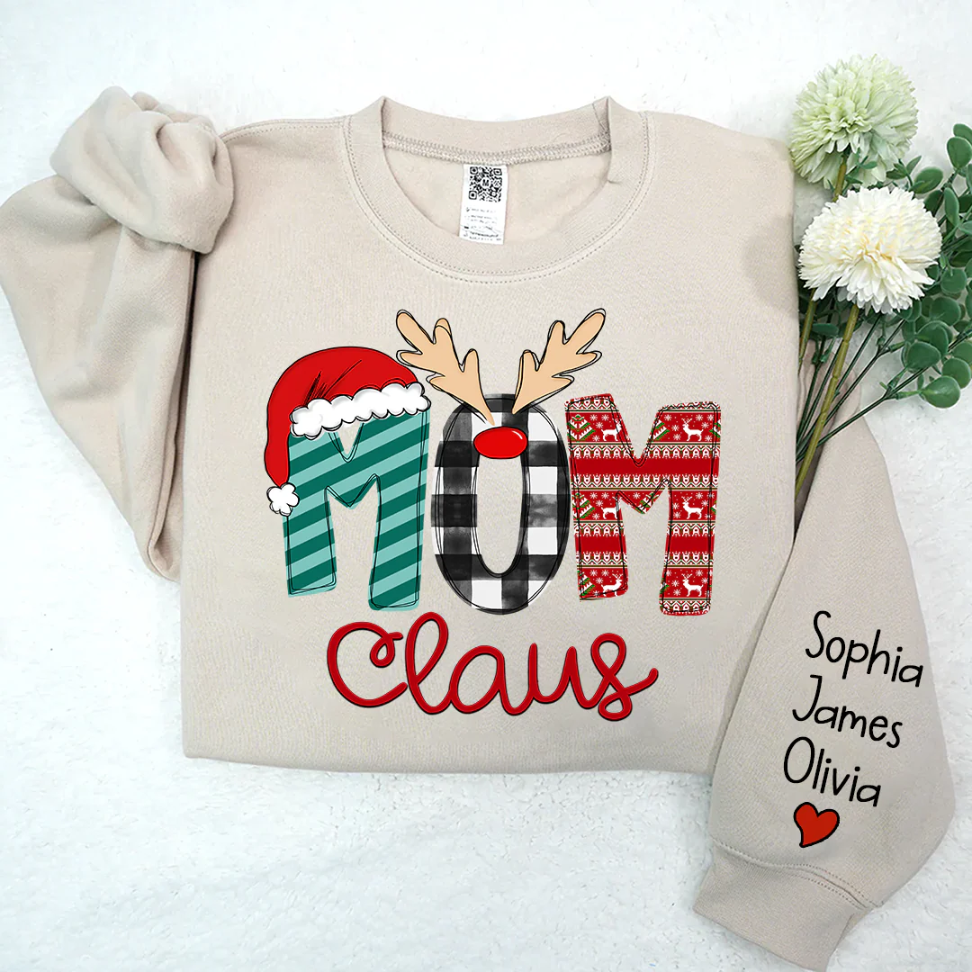 Custom Family Name Mom 2 Claus - Personalized Sweatshirt - Best Christmas Gift For Grandma, Mom, Family Member - NH96 - Image 2