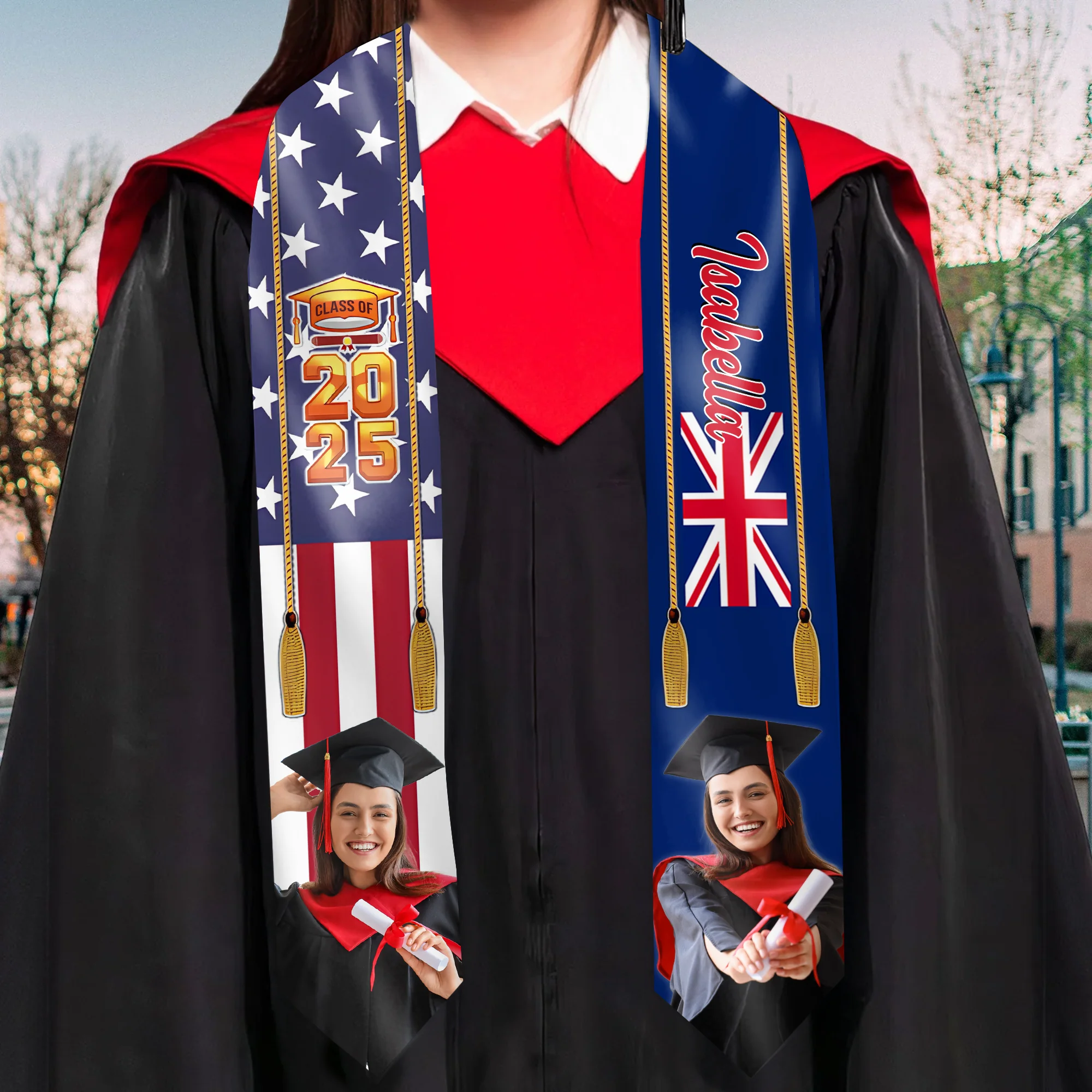 Custom Flag Nations Graduation - Personalized Graduation Stoles - Graduation Gift, Senior Gift | Custom Photo NH96