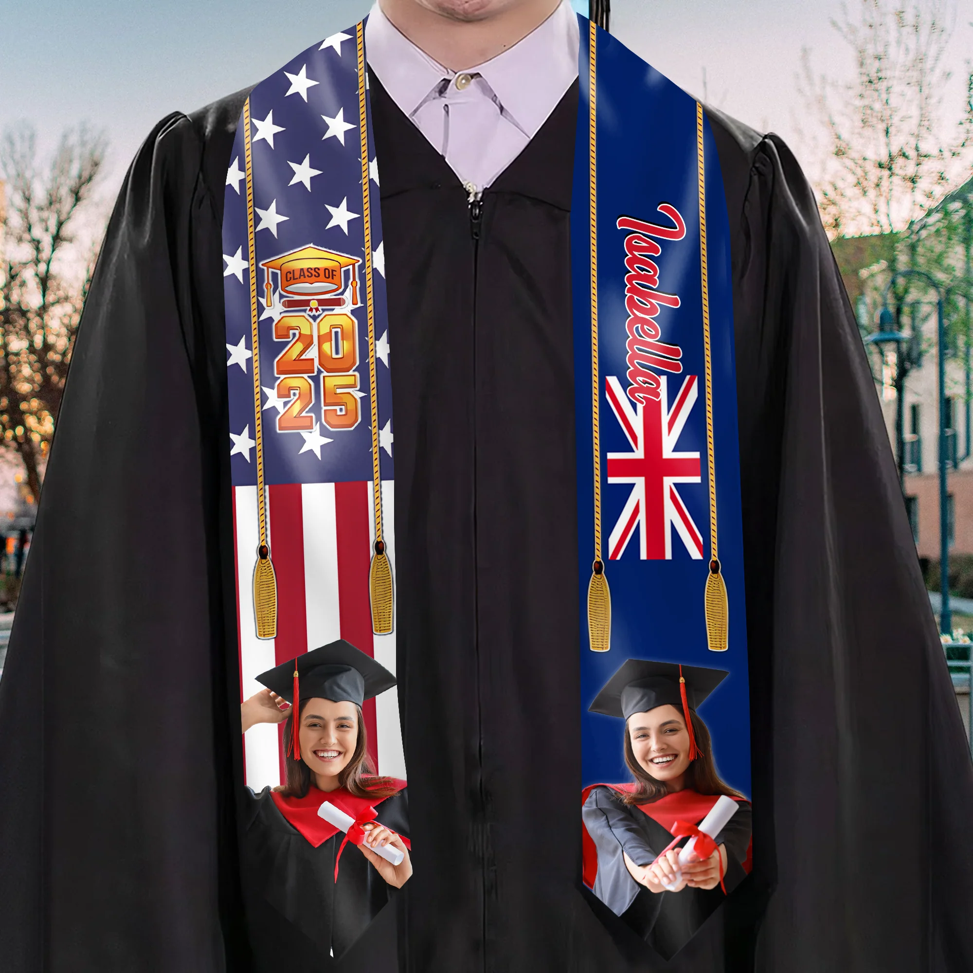 Custom Flag Nations Graduation - Personalized Graduation Stoles - Graduation Gift, Senior Gift | Custom Photo NH96 - Image 2