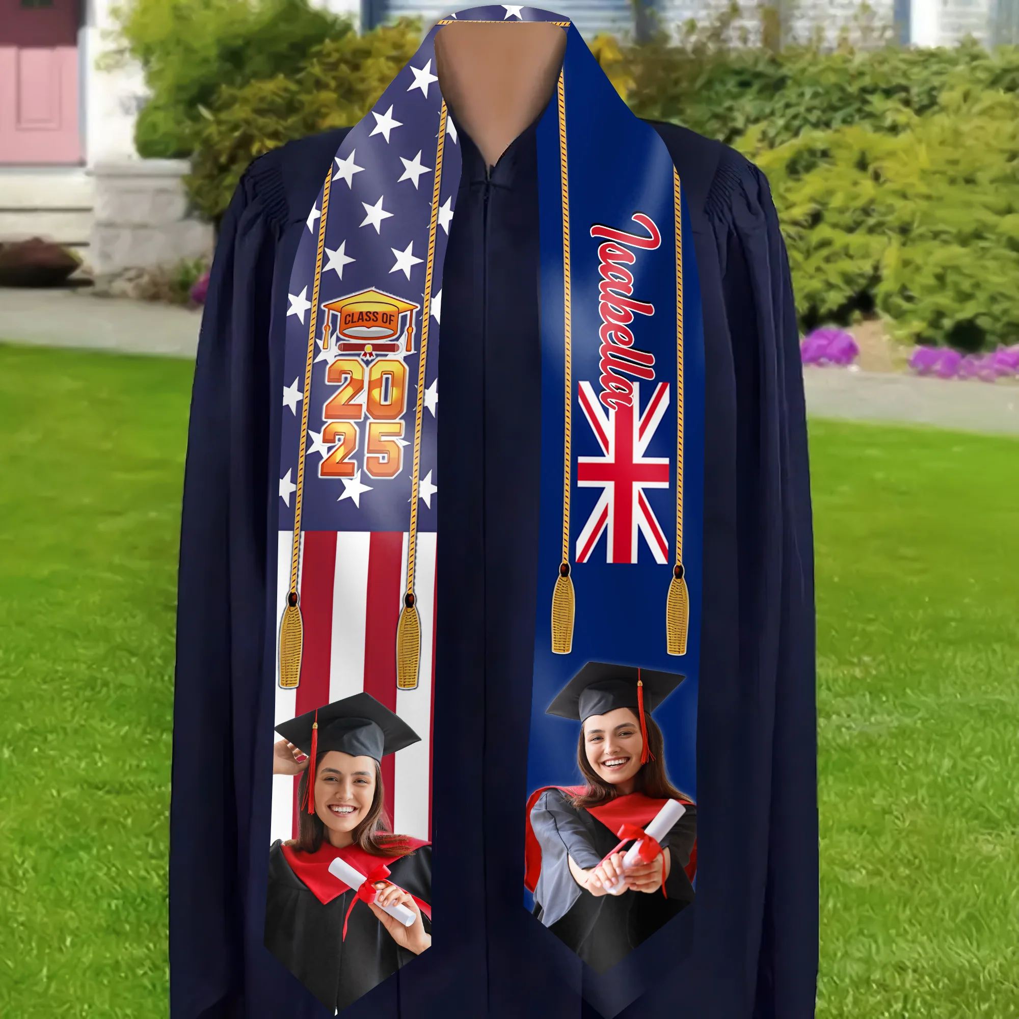 Custom Flag Nations Graduation - Personalized Graduation Stoles - Graduation Gift, Senior Gift | Custom Photo NH96 - Image 3